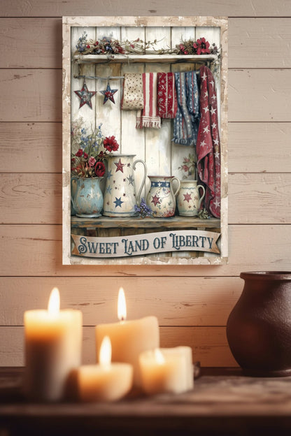 Sweet Land of Liberty Metal Sign – Patriotic Wall Decor 12" x 8" - The Primitive Pineapple Collection
