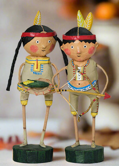 ESC Folk Art Fall Indian Guide &amp; Princess Thanksgiving Lori Mitchell 2 Pc 23872 - The Primitive Pineapple Collection