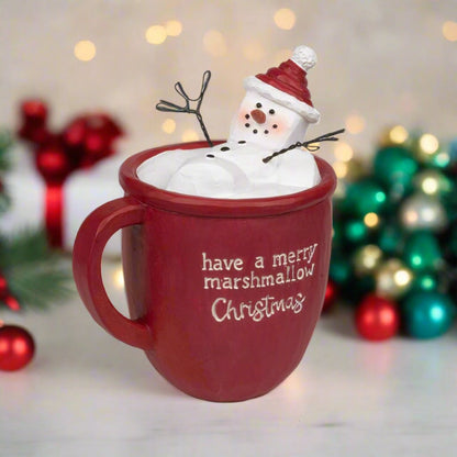 Christmas Blossom Bucket Hot Cocoa Mug W/marshmallow Snowman - The Primitive Pineapple Collection