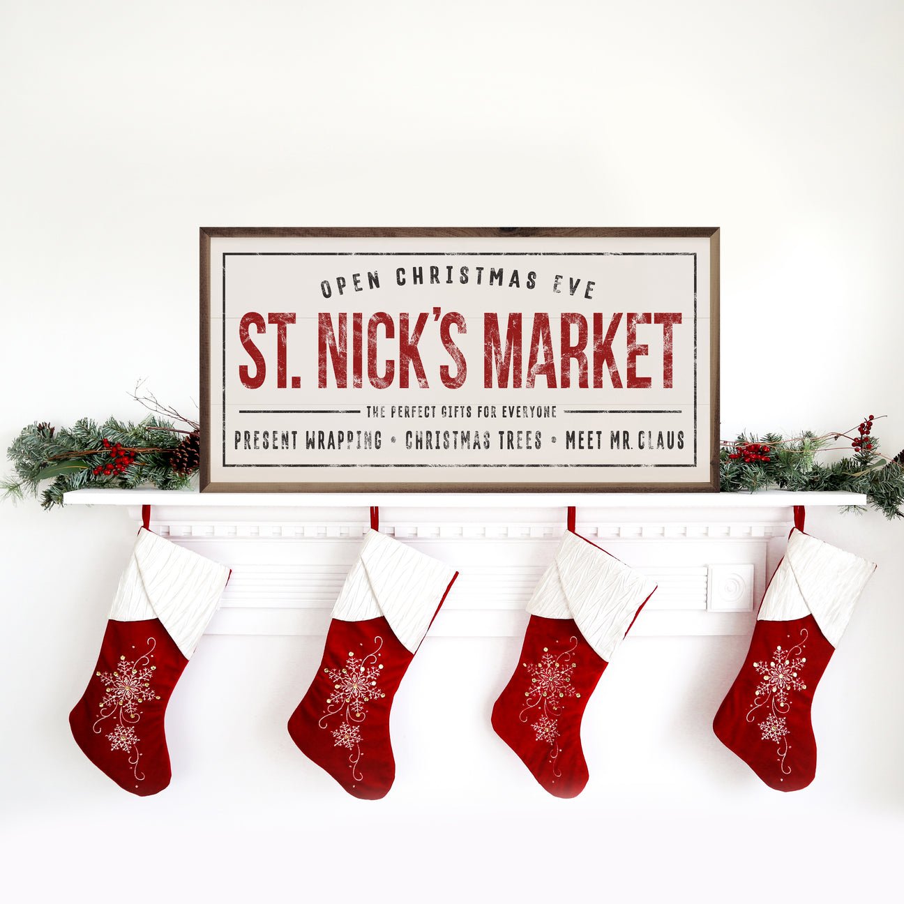 Handcrafted Christmas Walnut Framed St. Nick&