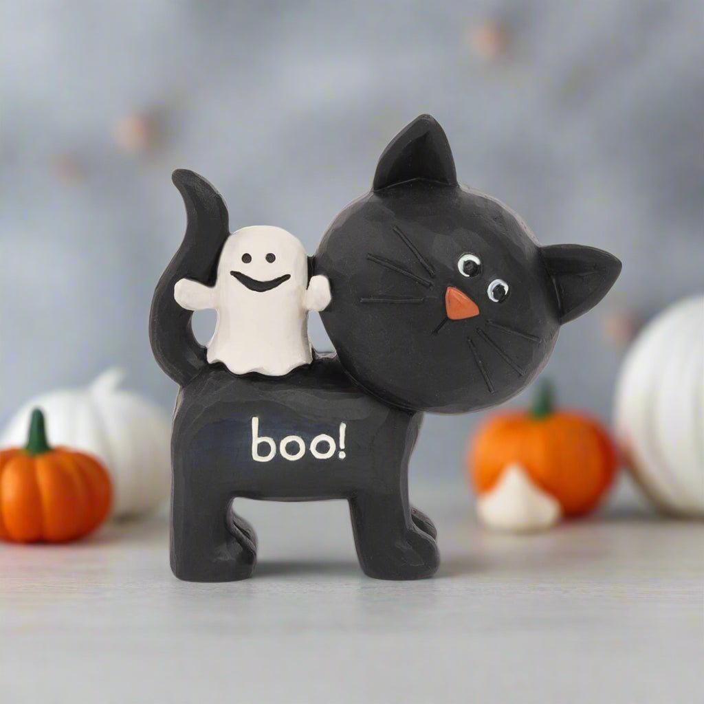 Blossom Bucket Halloween Boo Black Cat With Ghost Shelf Sitter - The Primitive Pineapple Collection
