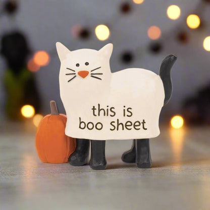 Blossom Bucket Halloween Boo Sheet Cat In Ghost Costume Shelf Sitter - The Primitive Pineapple Collection