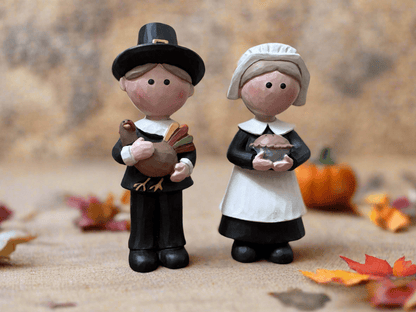 Blossom Bucket Thanksgiving 2 pc Pilgrim Couple Figurine Shelf Sitter - The Primitive Pineapple Collection