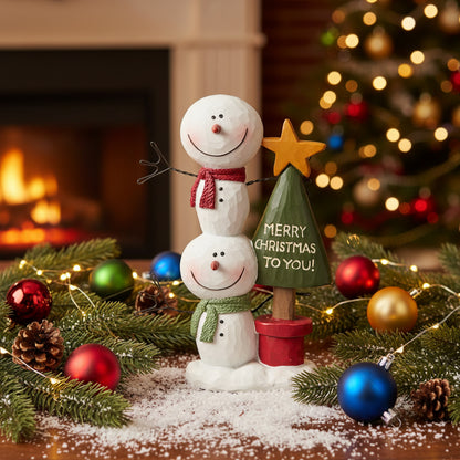 Blossom Bucket Christmas Stacked Snowmen With Christmas Tree