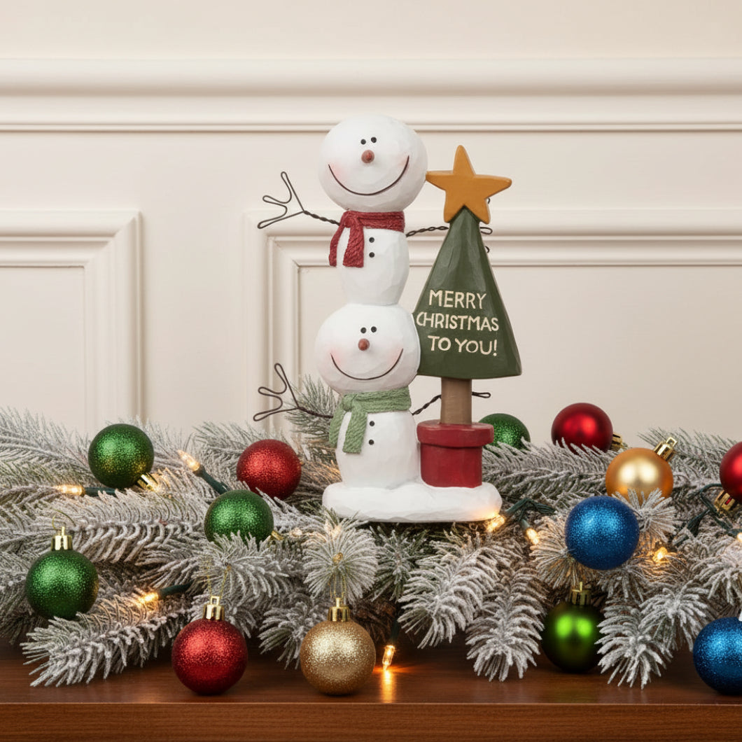 Blossom Bucket Christmas Stacked Snowmen With Christmas Tree