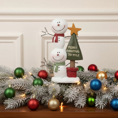 Blossom Bucket Christmas Stacked Snowmen With Christmas Tree