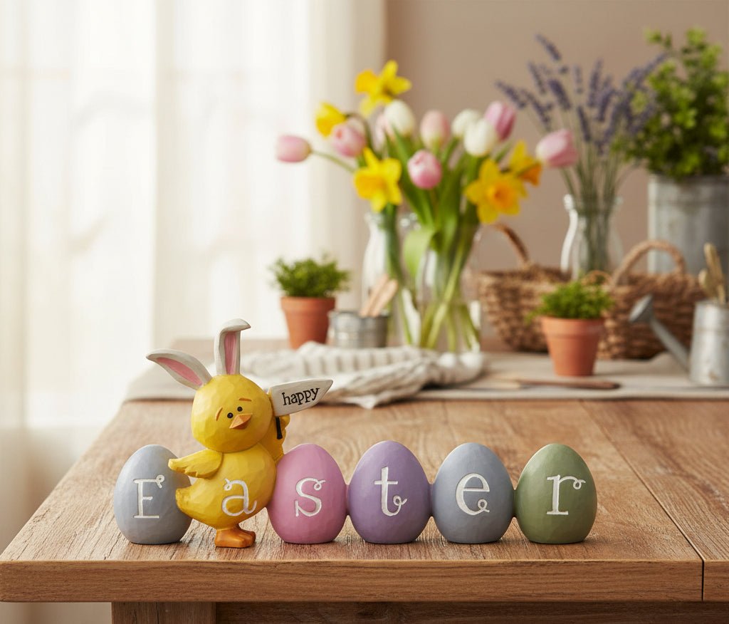 Farmhouse Blossom Bucket Spring Easter Happy Chick w/ Eggs - The Primitive Pineapple Collection