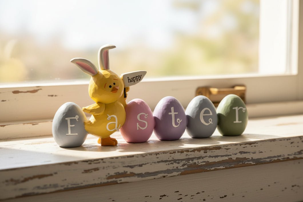 Farmhouse Blossom Bucket Spring Easter Happy Chick w/ Eggs - The Primitive Pineapple Collection