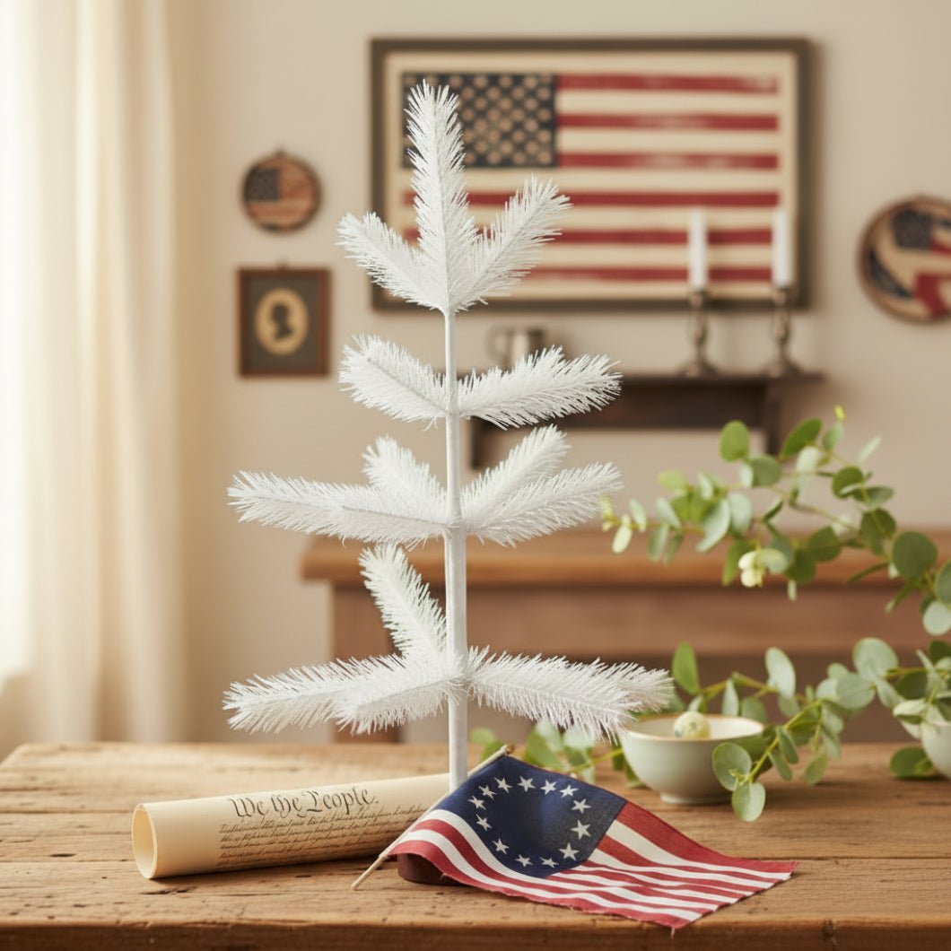 24" White Primitive Farmhouse Feather Tree - Tabletop Holiday Decor - The Primitive Pineapple Collection
