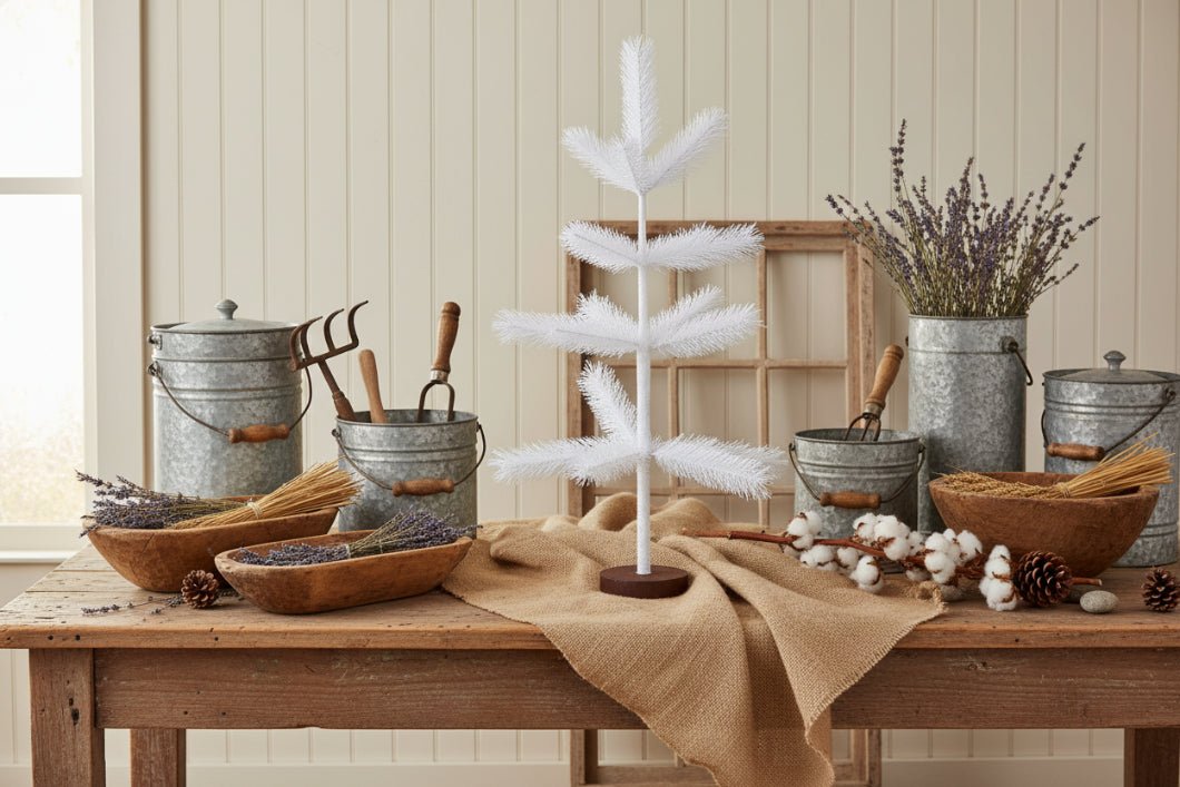 Primitive Farmhouse 24" White Feather Tree - The Primitive Pineapple Collection