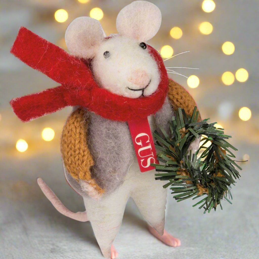 Primitive/Country Christmas Felt Mouse Gus Ornament - The Primitive Pineapple Collection