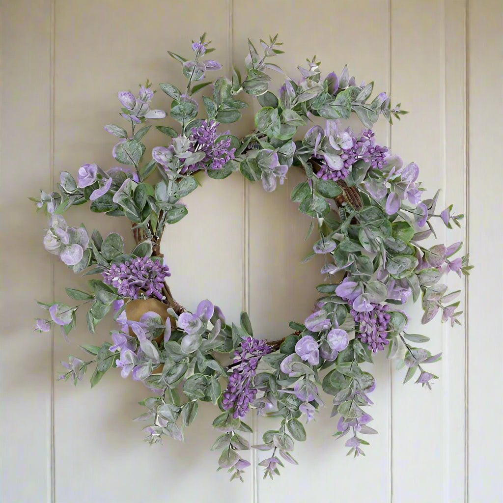 Farmhouse Spring 14in Lavender Eucalyptus Wreath - The Primitive Pineapple Collection