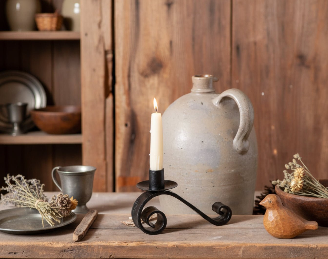 Primitive Wrought Iron Curled Taper Candle Holder - The Primitive Pineapple Collection