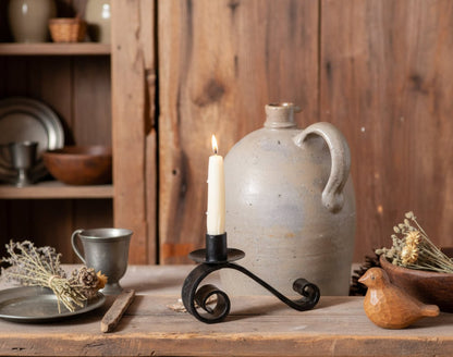 Primitive Wrought Iron Curled Taper Candle Holder - The Primitive Pineapple Collection