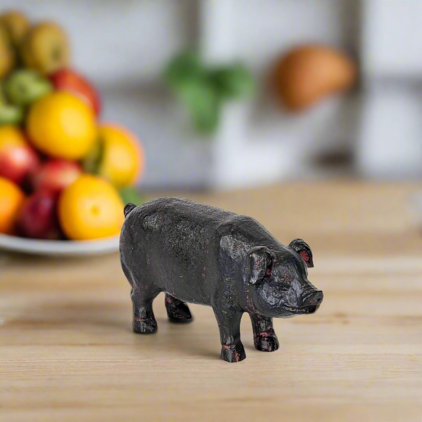 Primitive Farmhouse Folk Art Black Pig Figurine 4.75&quot;