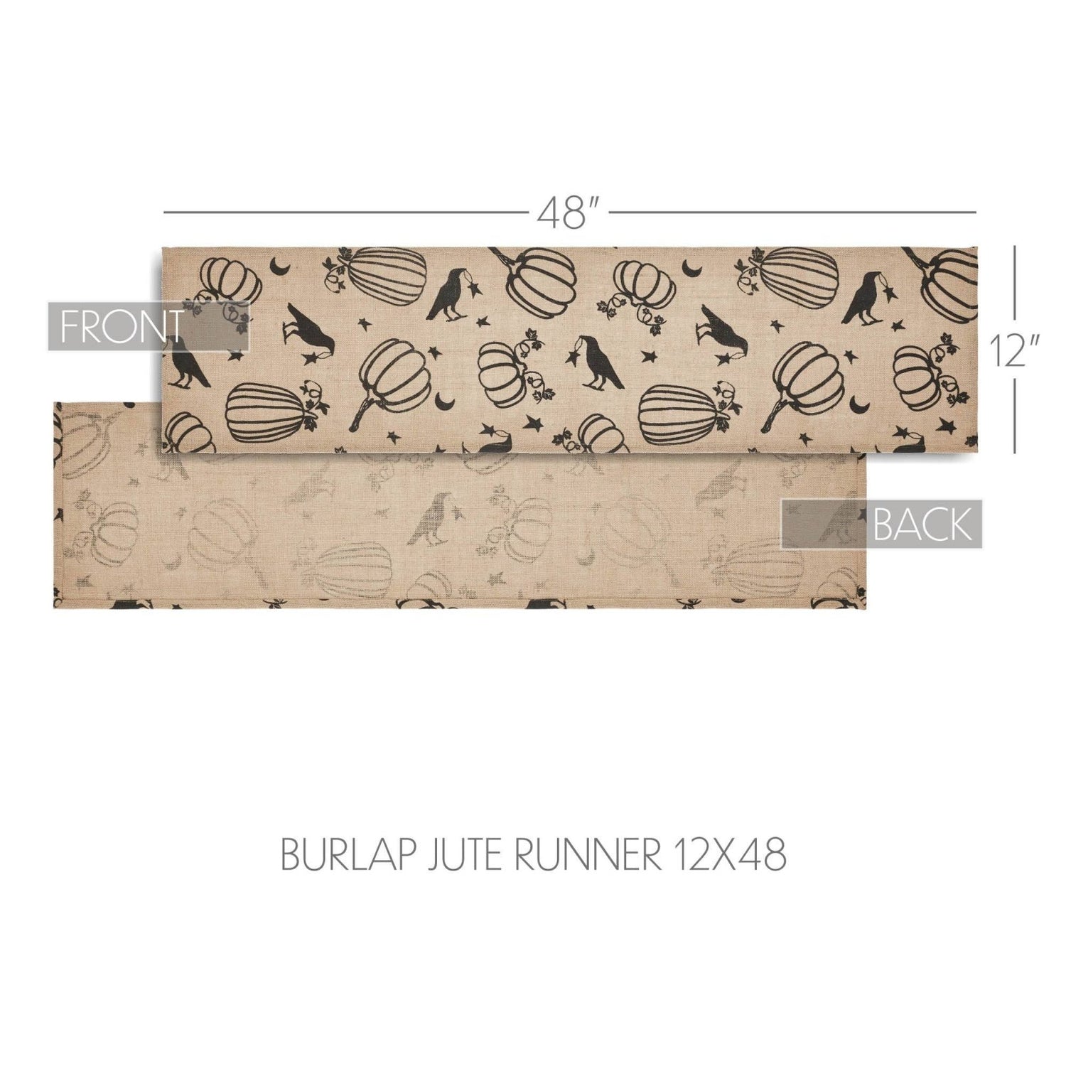 Primitive Fall Halloween Raven Harvest Burlap Jute Runner 12&quot;x48&quot; - The Primitive Pineapple Collection