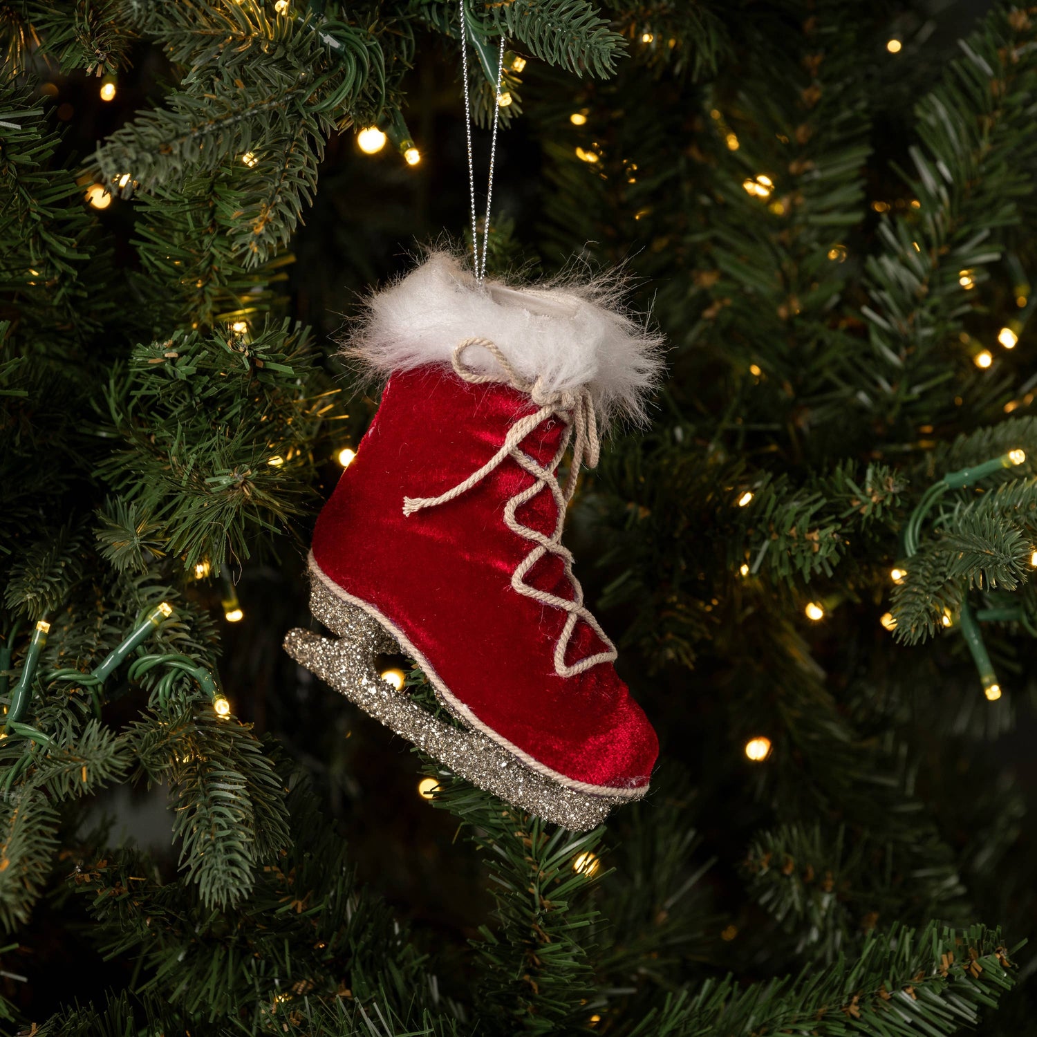Ragon House Christmas 4.25&quot; Wine Velvet Retro Ice Skate Ornament