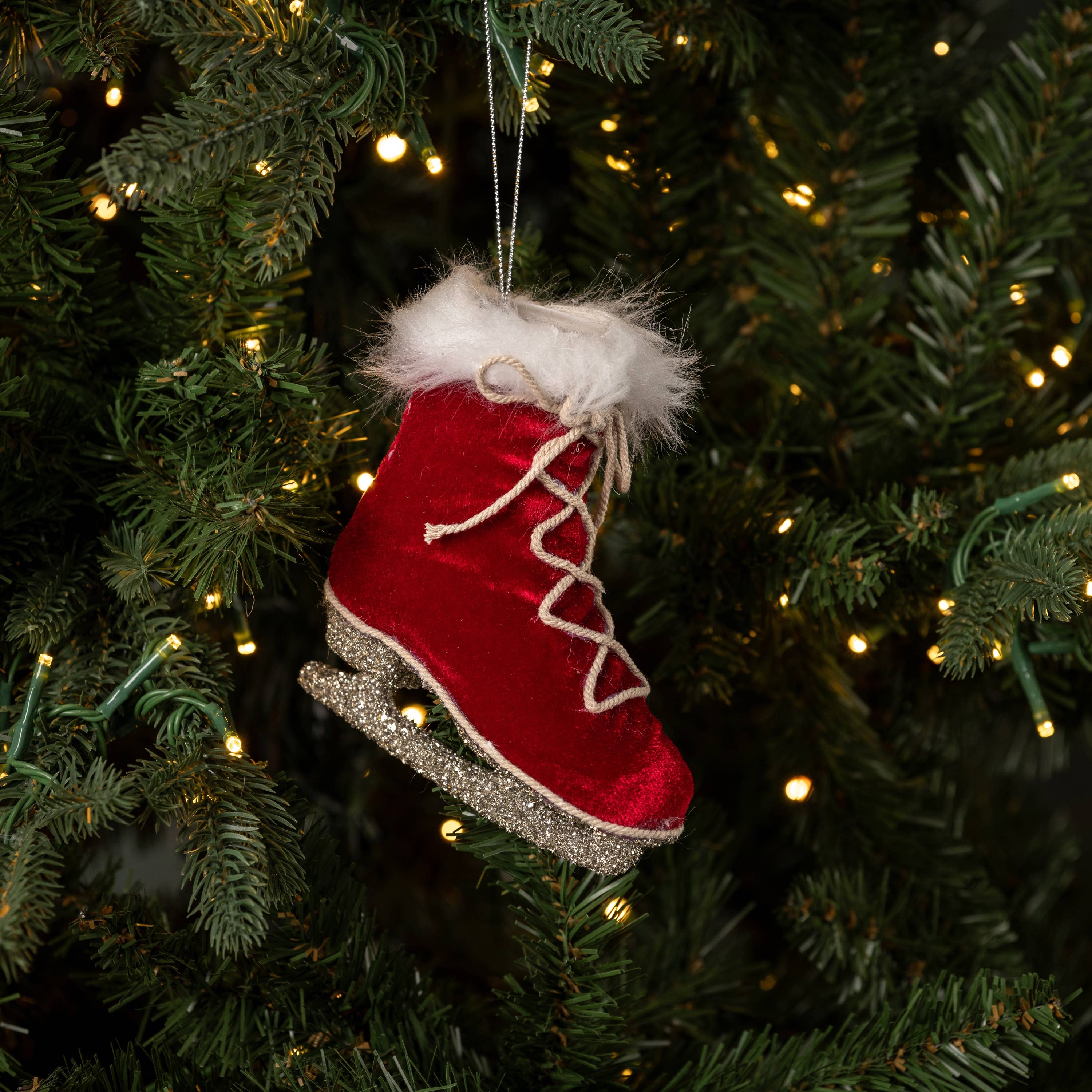 Ragon House Christmas 4.25&quot; Wine Velvet Retro Ice Skate Ornament