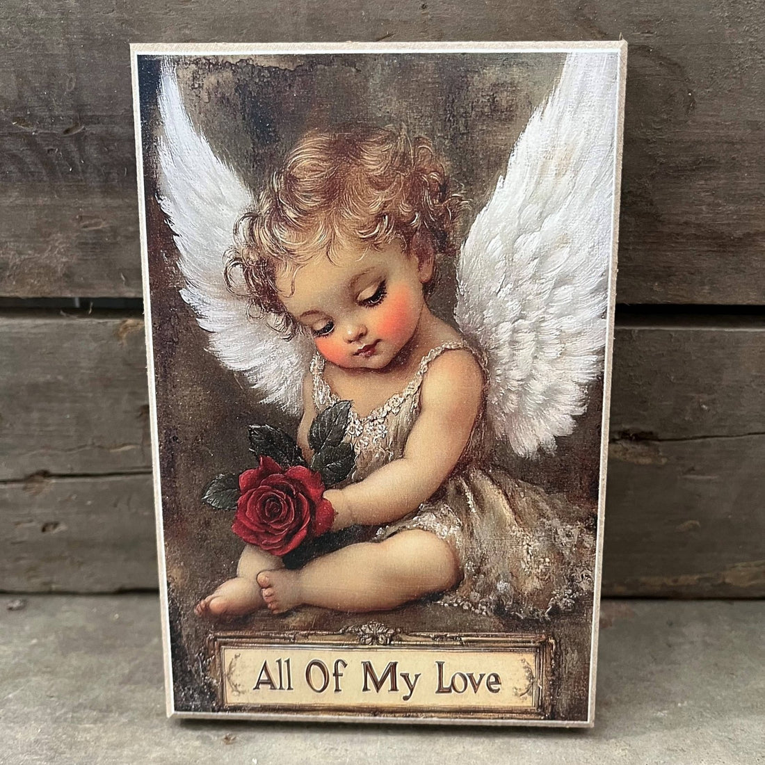 Primitive Farmhouse Vintage All of My Love Block Shelf Sitter - The Primitive Pineapple Collection
