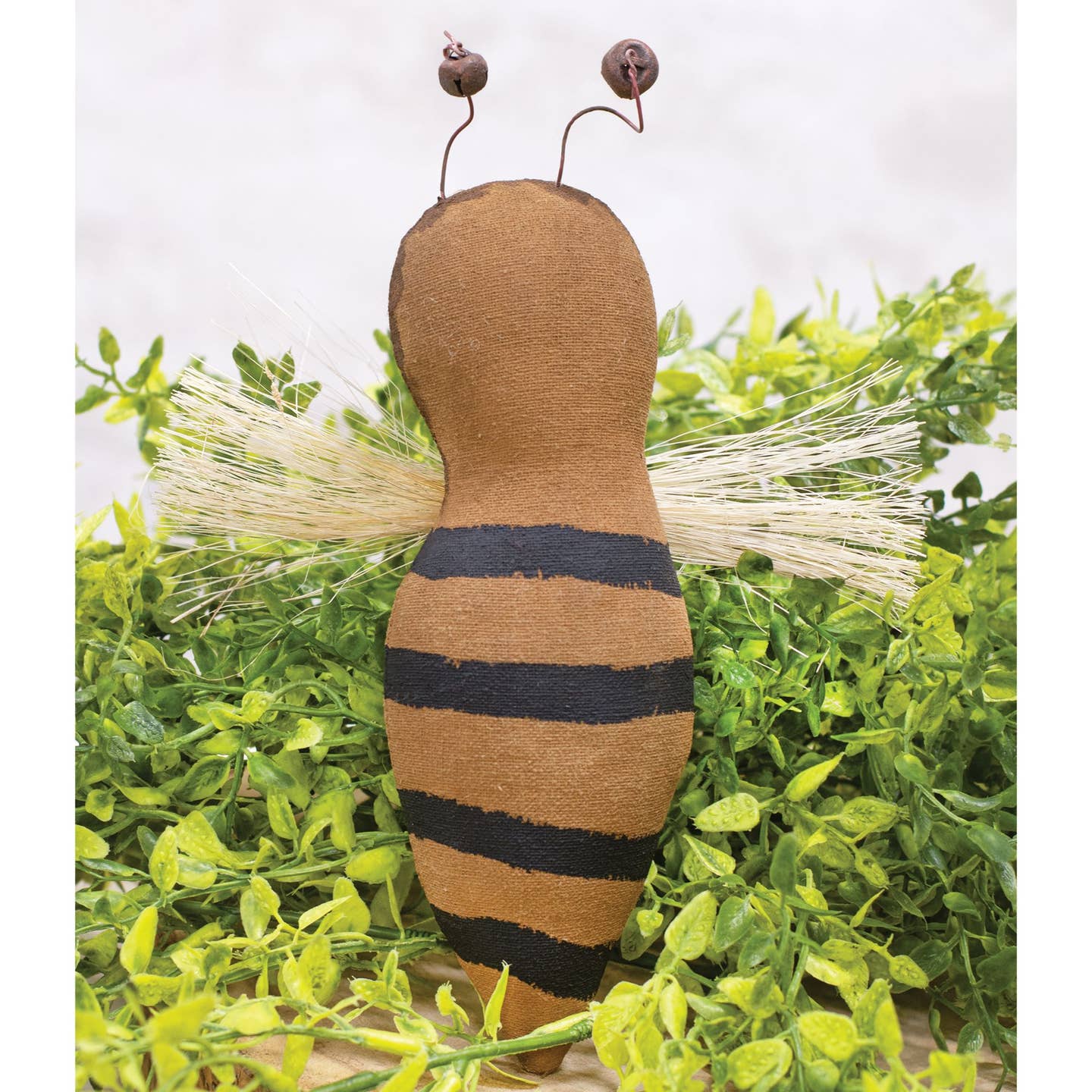 Primitive Farmhouse Stuffed Stiffened Fabric Primitive Bee Ornament 7.5&quot;