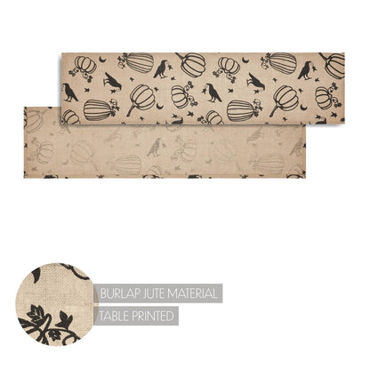 Primitive Fall Halloween Raven Harvest Burlap Jute Runner 12&quot;x48&quot; - The Primitive Pineapple Collection