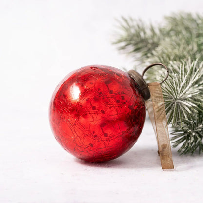 Christmas Handcrafted 2&quot;Vintage Look Glass Ball Ornament - The Primitive Pineapple Collection