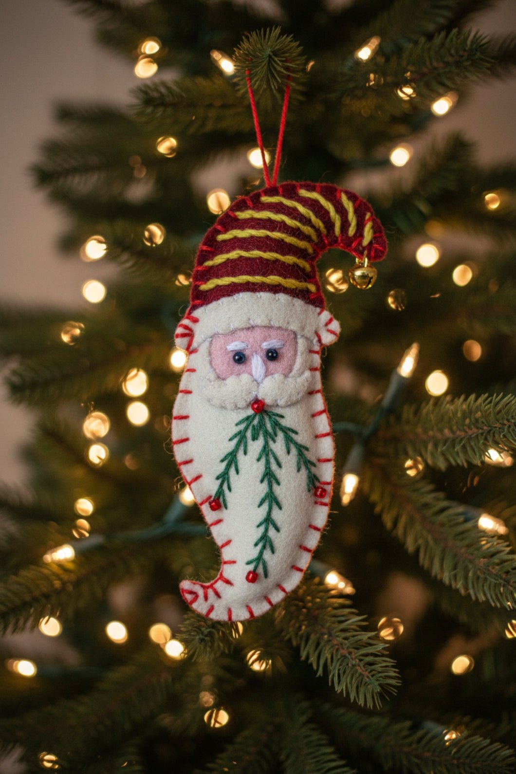 Primitive Christmas Handcrafted Felt 3.5” Santa Face Ornament - The Primitive Pineapple Collection