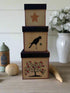 Primitive Farmhouse Folk Art 3 pc Cherry Tree ,Crow and Star Nesting Boxes - The Primitive Pineapple Collection