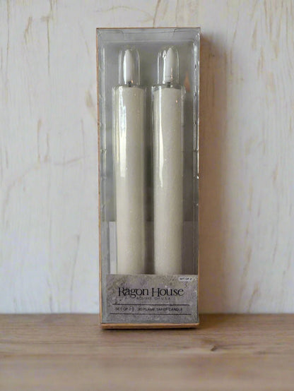 Primitive Country 7&quot; 3D Flame 2 pc Cream Shimmer Flicker Taper Candle 6hr timer - The Primitive Pineapple Collection