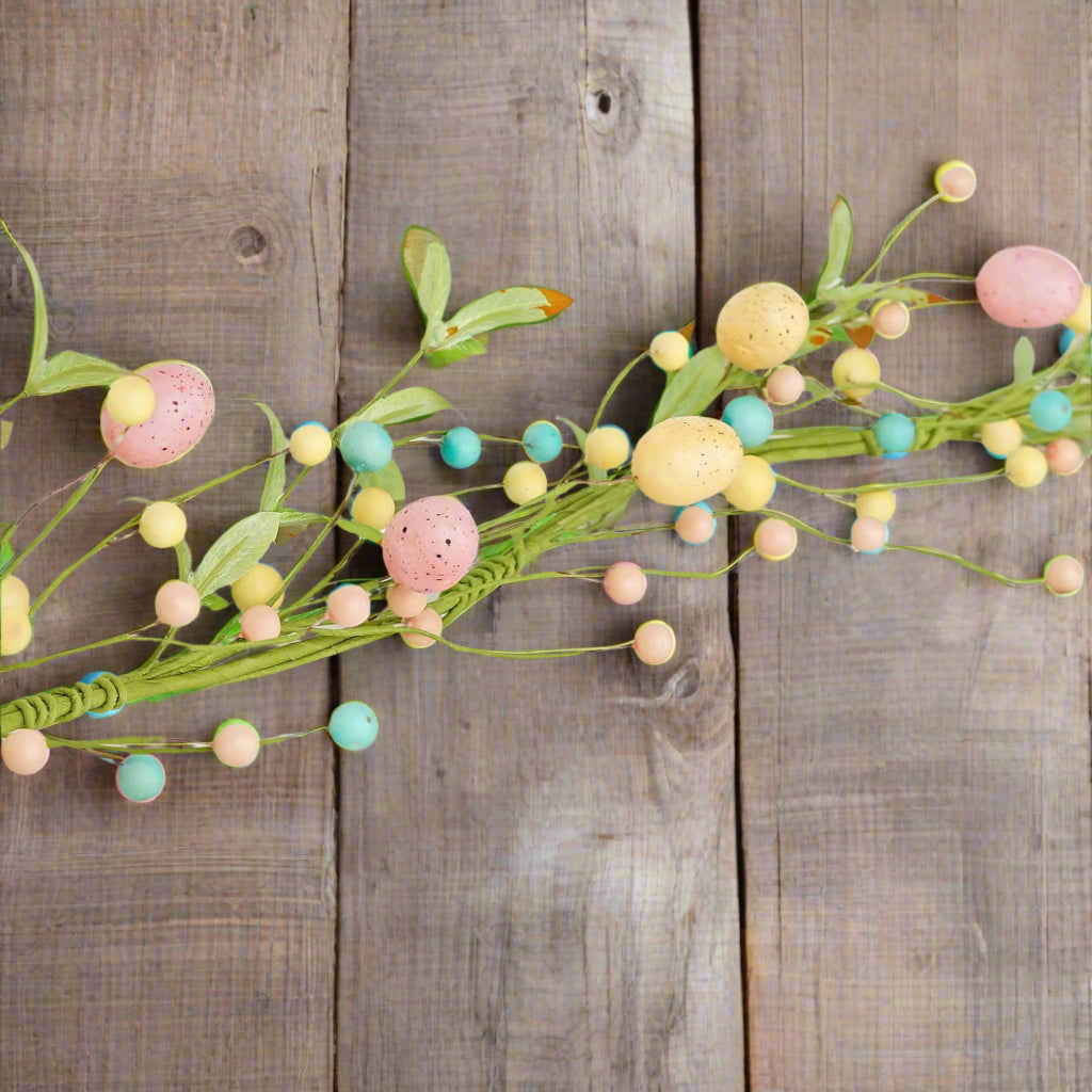 Primitive Farmhouse 4ft Pastel Egg Garland with Willow Leaves