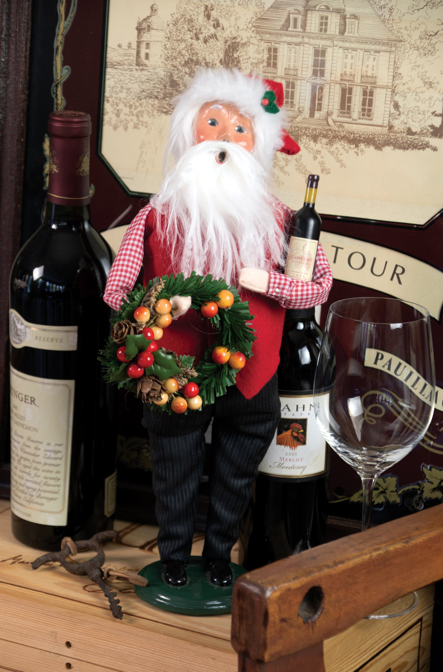 Primitive Colonial Byers Choice Christmas Wine Santa 3240