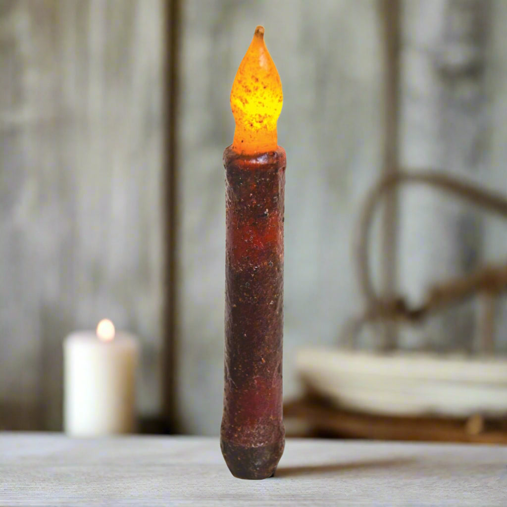 Primitive/Country Grubby Burnt Burgundy 6" timer Taper Candle - The Primitive Pineapple Collection