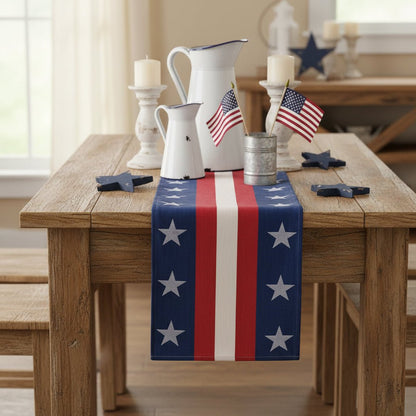 Primitive Vintage Look Americana Red White and Blue Table Runner 60" - The Primitive Pineapple Collection