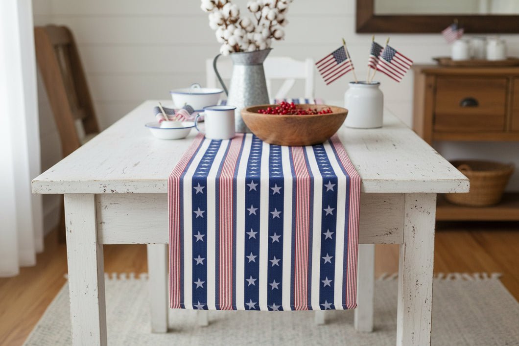 Primitive Vintage Look Long Americana Stars and Stripes Runner 72" - The Primitive Pineapple Collection