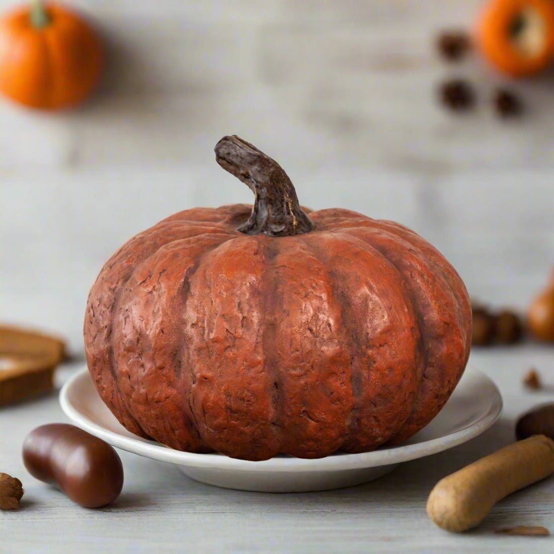 Primitive Ragon House Halloween Fall 12" x 9" Life Size Orange Pumpkin - The Primitive Pineapple Collection