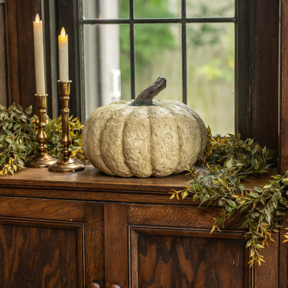 Ragon House Life-Size Primitive White Pumpkin – 12" x 9" Fall Decor - The Primitive Pineapple Collection