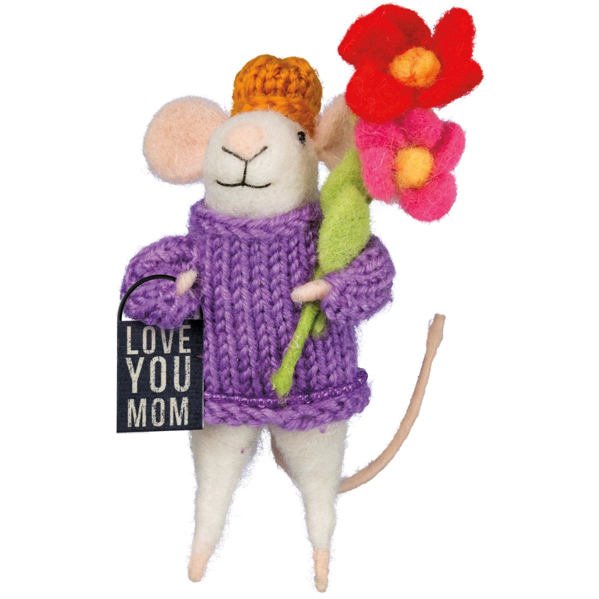 Primitive Farmhouse Felt Love You Mom with Flower Mouse Ornament