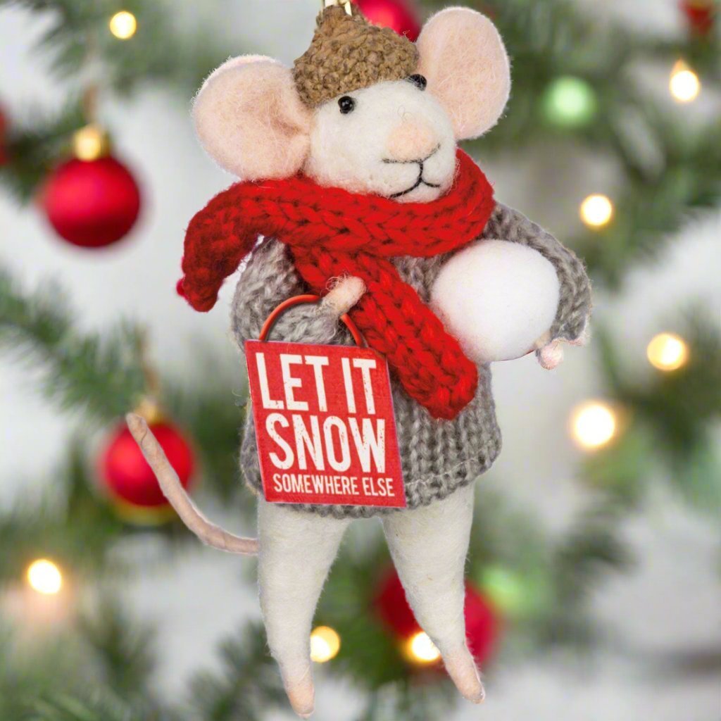 Primitive Country Christmas Felt Mouse Let it Snow Mouse Ornament - The Primitive Pineapple Collection