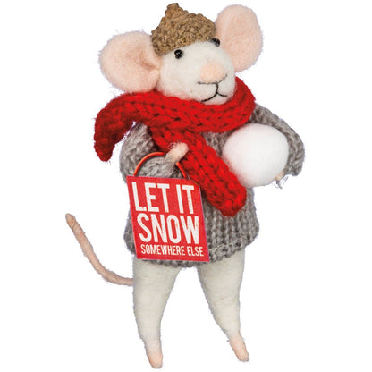 Primitive Country Christmas Felt Mouse Let it Snow Mouse Ornament