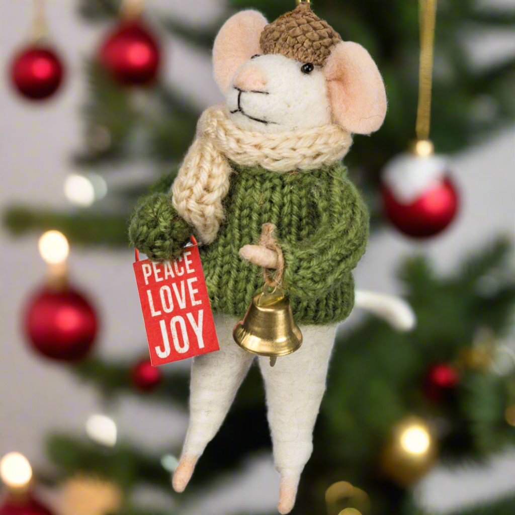 Primitive Christmas Felt Peace, Love and Joy Mouse Ornament