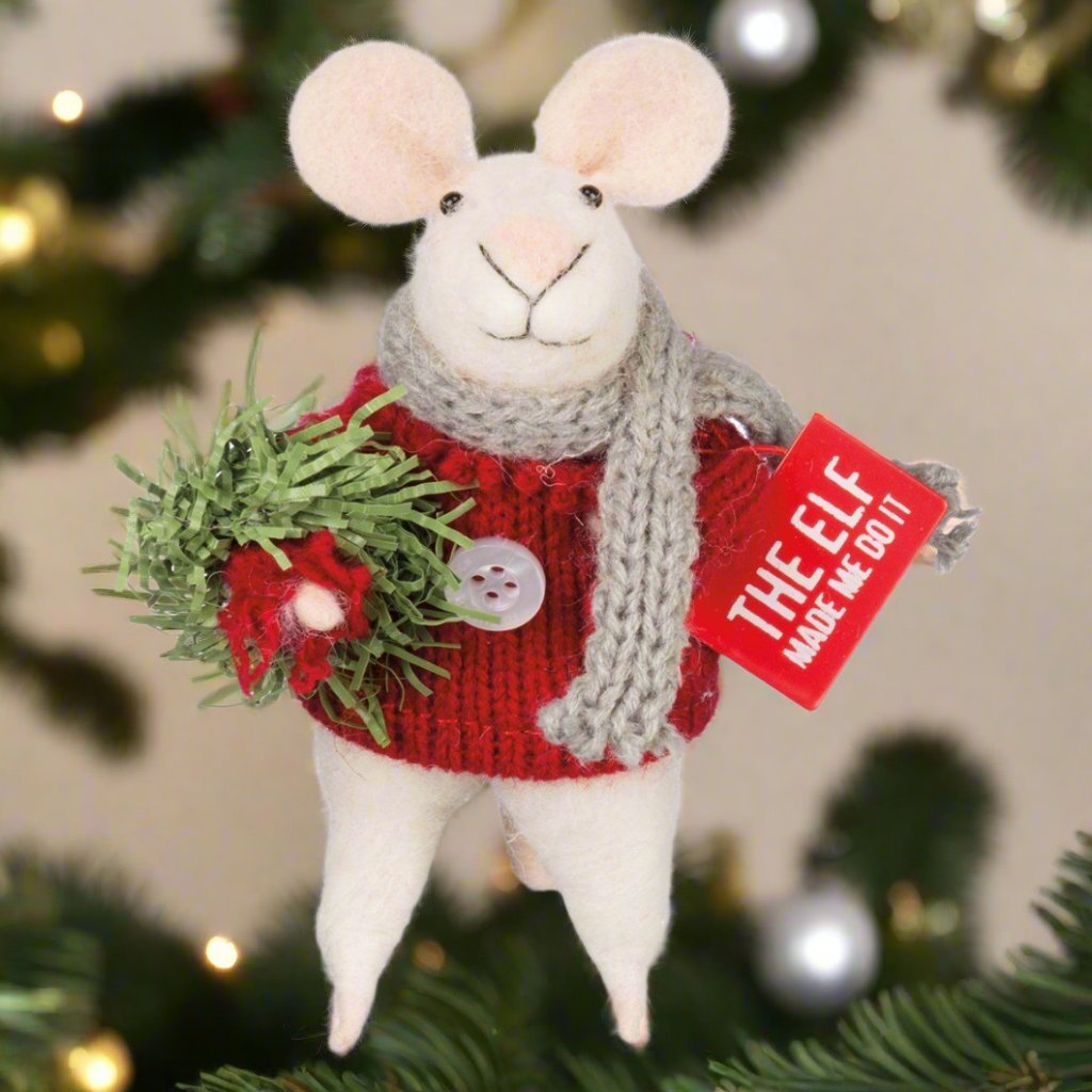 Primitive Christmas Felt Elf Made Me Mouse Ornament - The Primitive Pineapple Collection