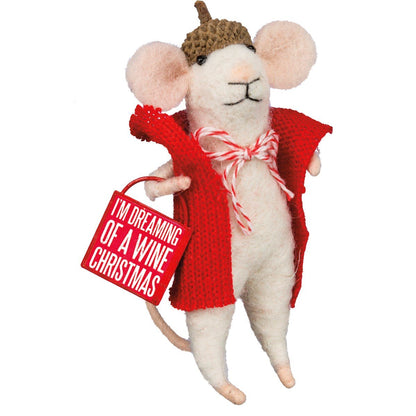 Primitive Country Christmas Felt Mouse Dreaming of Wine Mouse Ornament