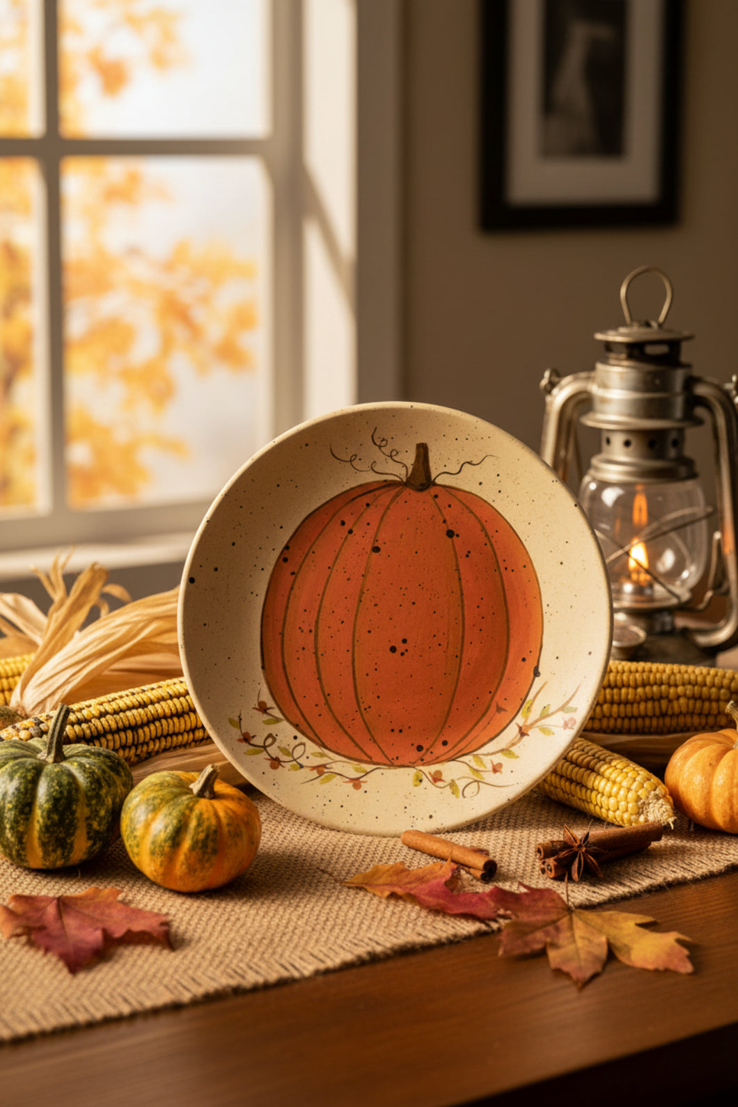 Primitive Fall Halloween White Pumpkins Plate - 3 Asst