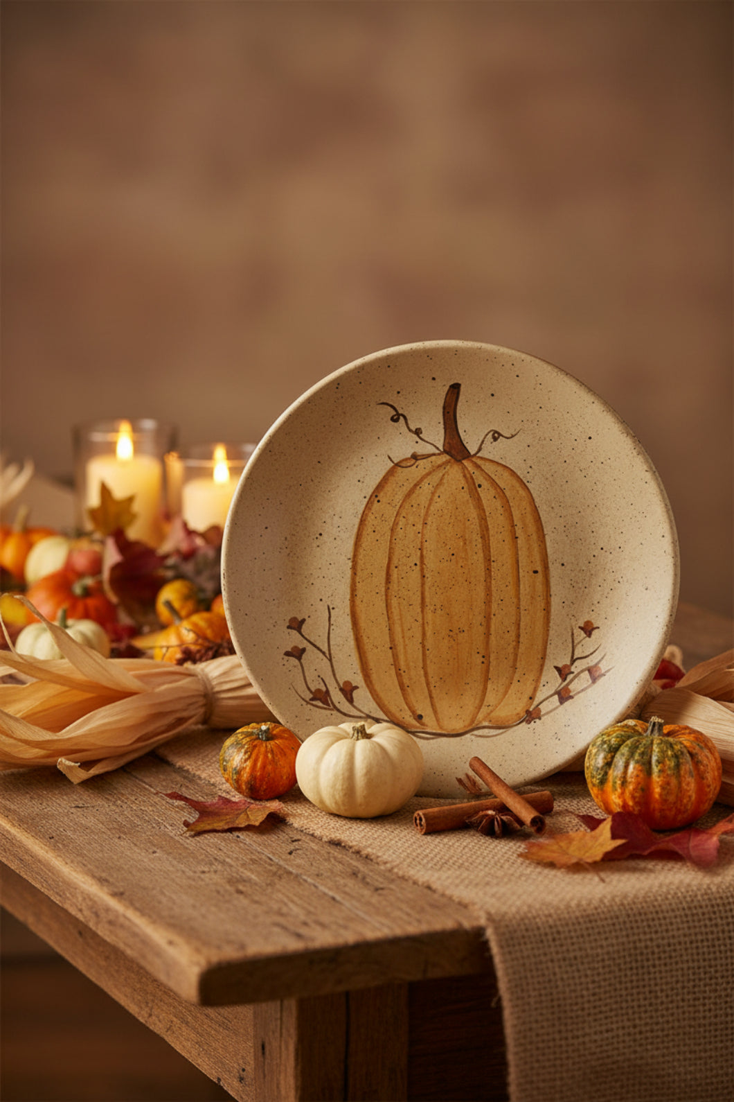 Primitive Fall Halloween White Pumpkins Plate - 3 Asst