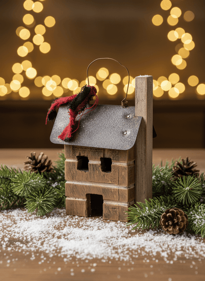 Primitive Rustic Farmhouse Wood Town Cabin Ornament - The Primitive Pineapple Collection
