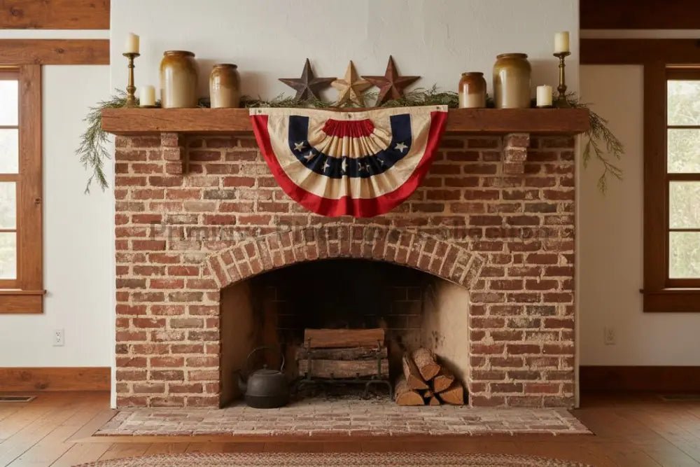 36" Primitive Americana Flag Bunting - Vintage Style Patriotic Cotton Decor (Indoor/Outdoor) - The Primitive Pineapple Collection