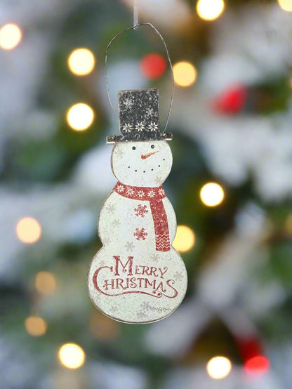 Primitive Christmas Merry Christmas Snowman Ornament - The Primitive Pineapple Collection