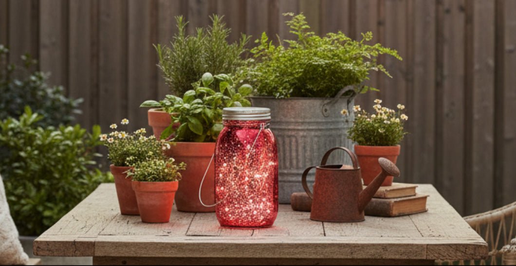 Farmhouse Red Mercury Glass Fairy Lantern Jar w/ Timer - The Primitive Pineapple Collection
