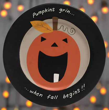 Primitive Rustic Halloween Pumpkins Grin Plate, 2 Assorted