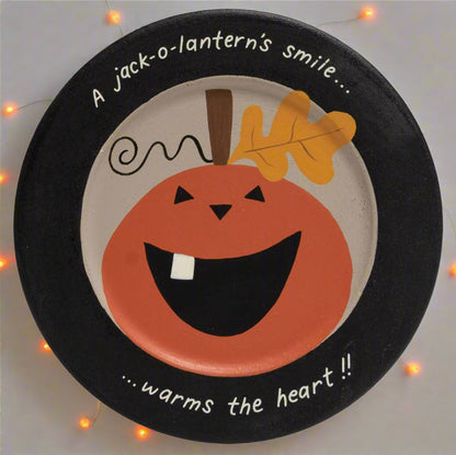 Primitive Rustic Halloween Pumpkins Grin Plate, 2 Assorted